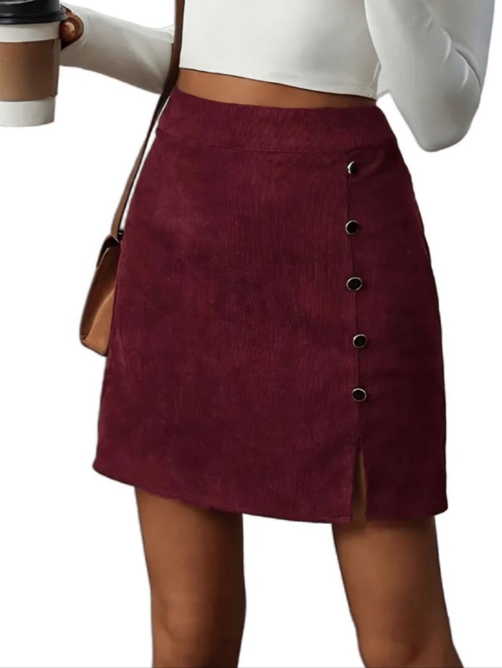 SHEIN Women’s Burgundy Button-Trim Mini Skirt